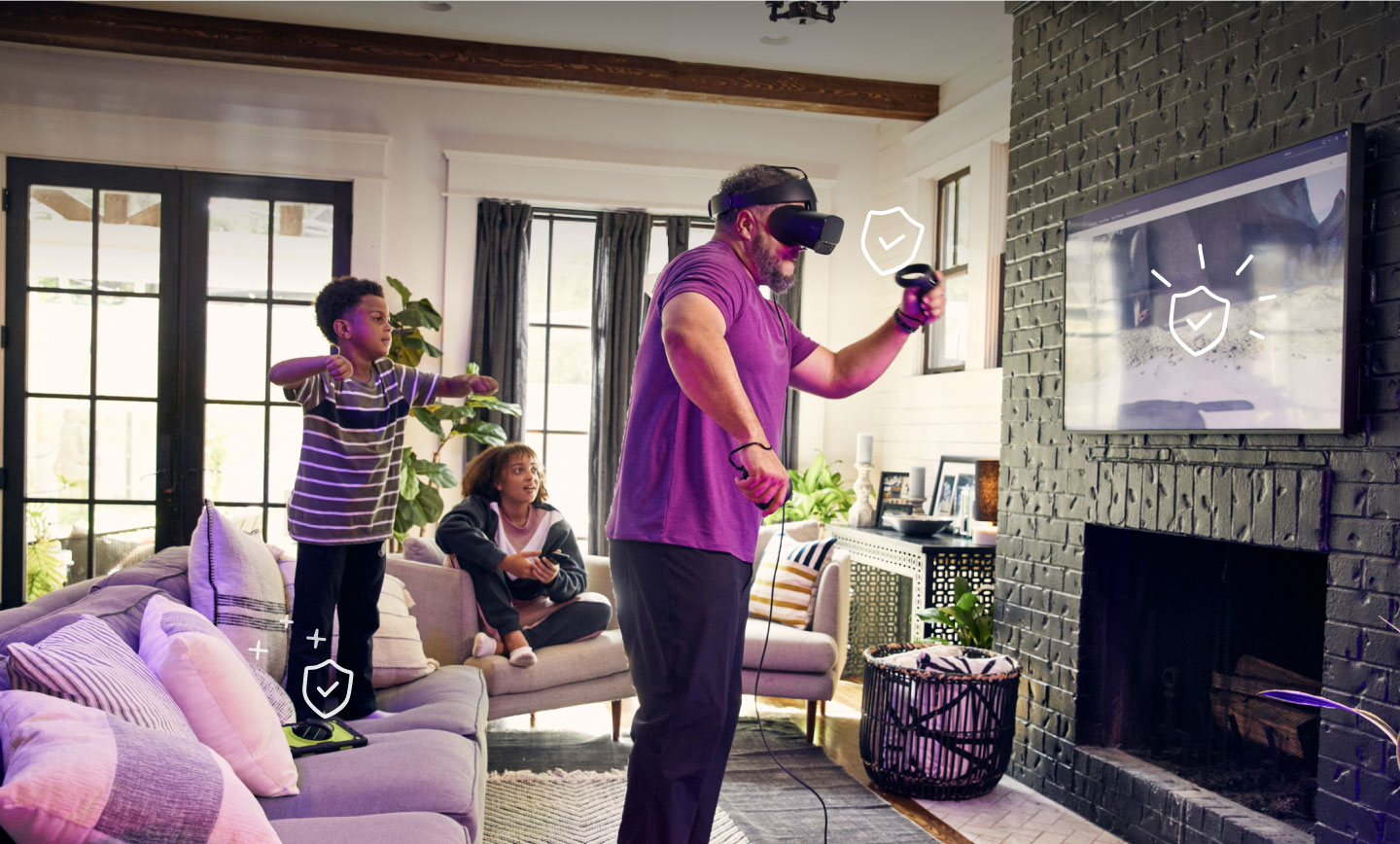 dad playing video games in living room