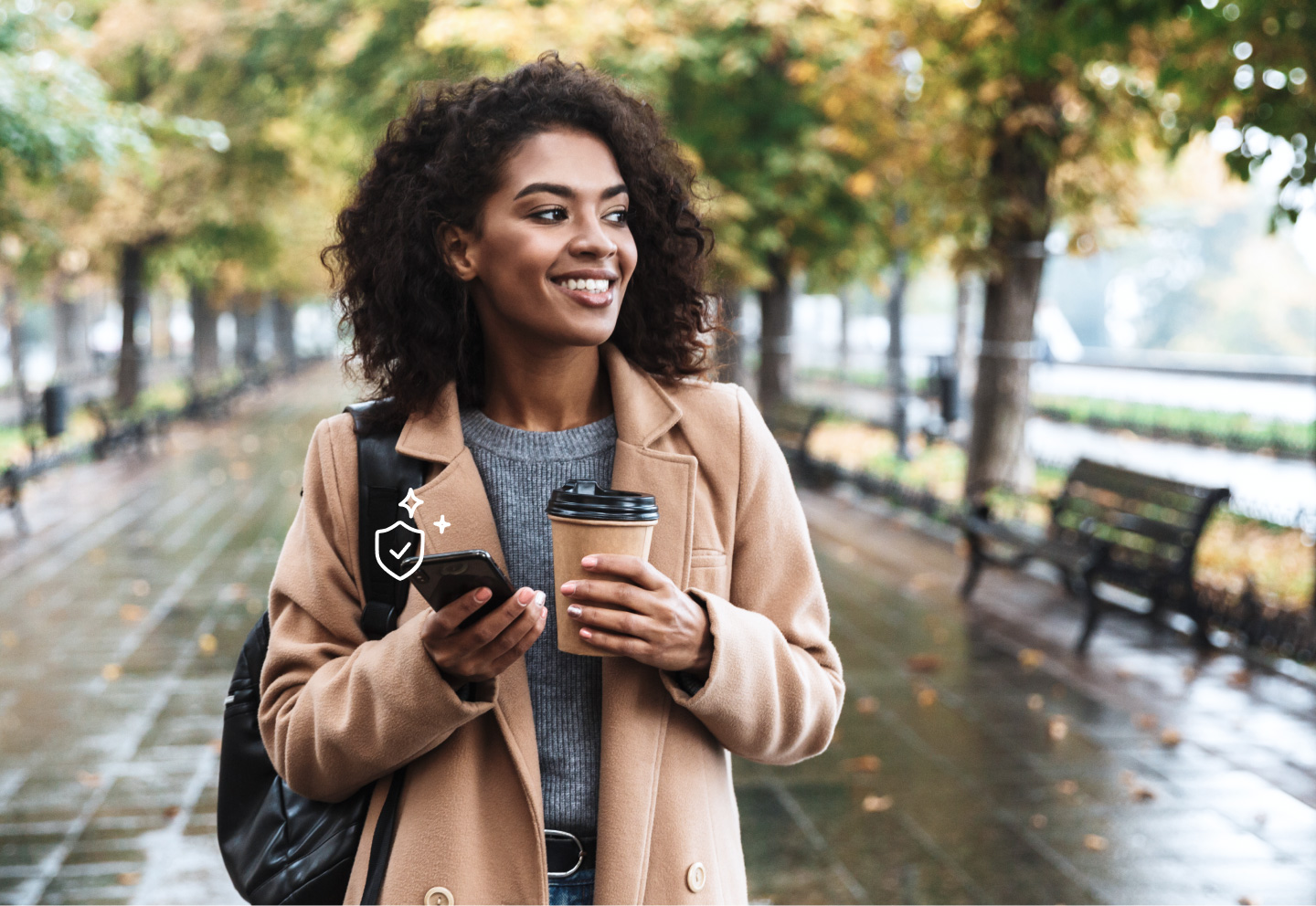 Phone protection woman using phone outside