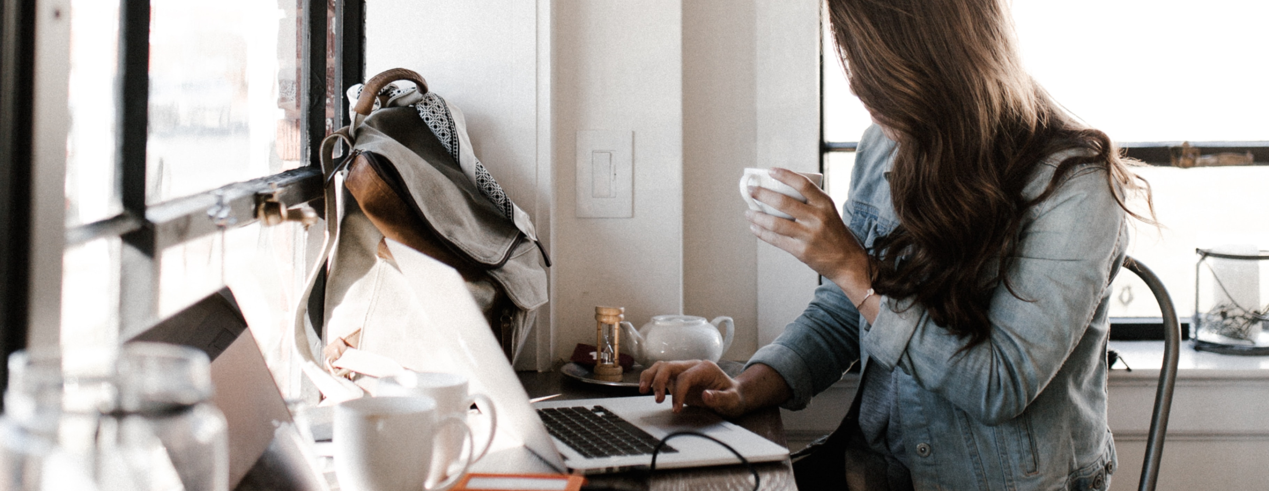 Woman laptop coffee