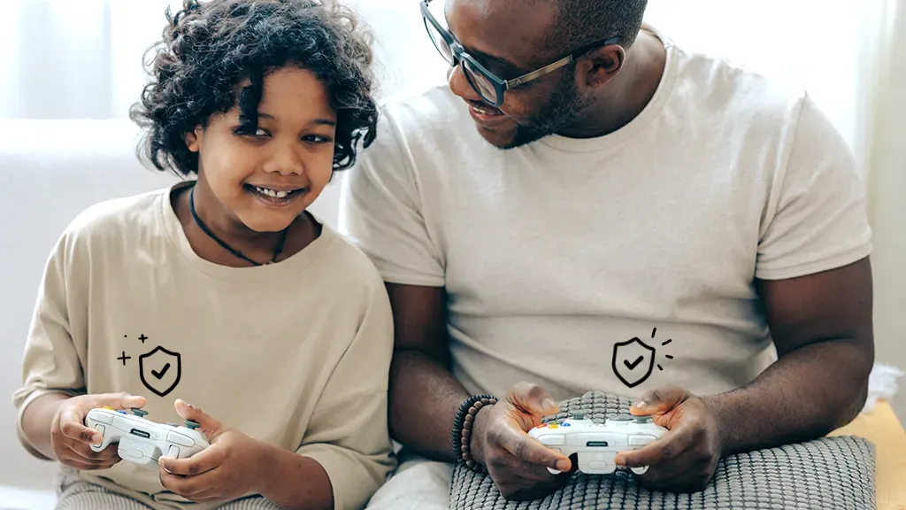 Father and child playing games online